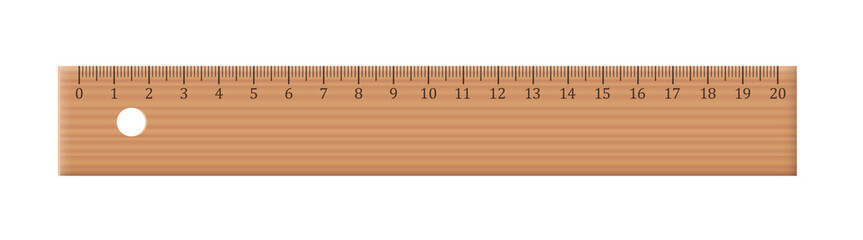 Wooden ruler. Old vintage school mathematics tool for measuring. Isolated vector illustration on white background.