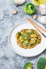 Asian dish broccoli cabbage in a thick garlic sauce.