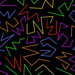 Stylish  seamless geometric pattern in neon colors on a black background. for design sites printing on fabric about paper. illustration.