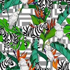 Fototapeta na wymiar Vector Exotic zebra print wild animal isolated. Black and white engraved ink art. Seamless background pattern.
