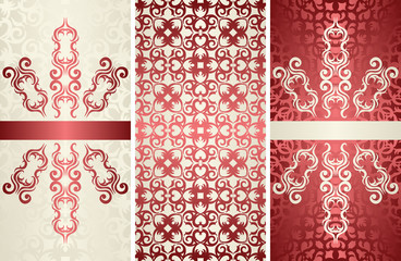 Set of three vector vintage background with a beautiful decor. Vintage decoration. Romantic Design