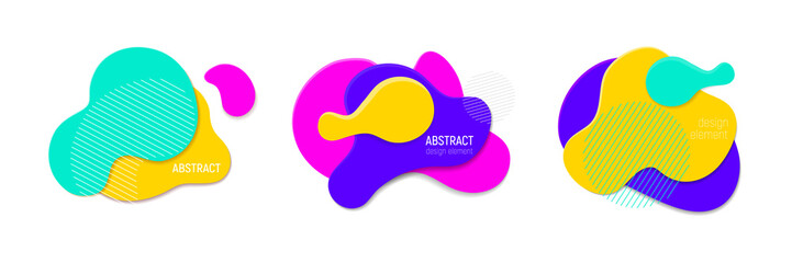 Set of liquid color abstract geometric shapes. Illustration in trendy bright colors with abstract fluid shapes. Fluid gradient elements for minimal banner, logo, social post.