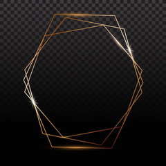 Golden frames. Gold geometrical polyhedron, art deco style for wedding invitation