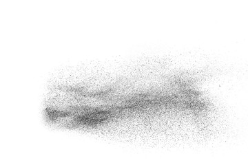 Black powder explosion on white background. Colored cloud. Colorful dust explode. Paint Holi.