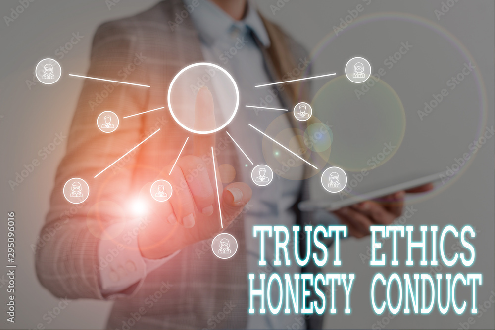 Aufkleber conceptual hand writing showing trust ethics honesty conduct. concept meaning connotes positive and 