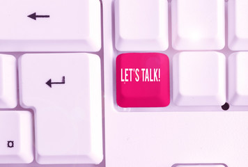 Word writing text Let S Talk. Business photo showcasing they are suggesting beginning conversation...