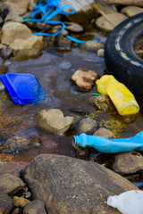 Fototapeta na wymiar Plastic pollution on ocean beach.