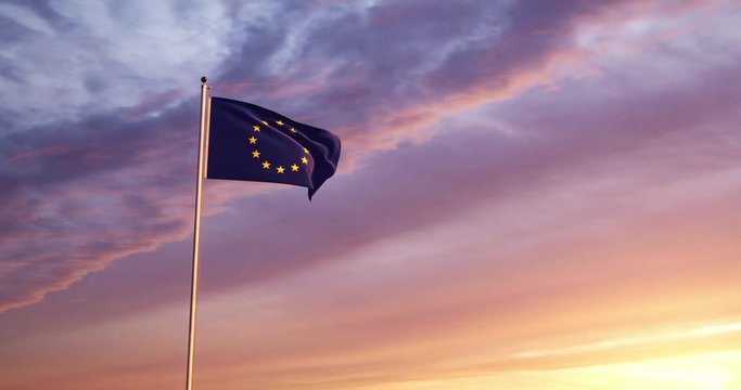 Eu European Union Flag Flying 30fps 4k Video Of Banner Waving. An Alliance Of Independent Countries And Governments.