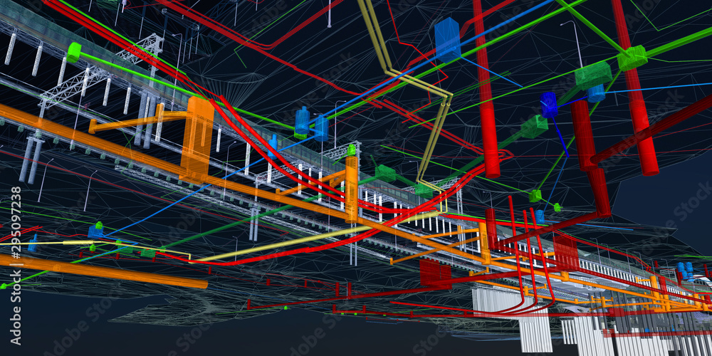 Aufkleber the bim model of the underground infrastructure object of urban utilities wireframe view