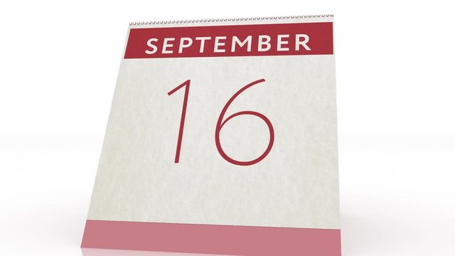 September 16 date. calendar change to September 16 animation