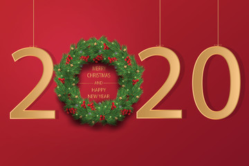 Merry Christmas and Happy New Year 2020 greeting card.