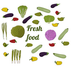 Fresh food. Background a lot of  vegetables vector illustration.