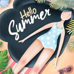Cute summer poster. Hand drawn illustration