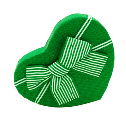 green heart present box. Gift for love with bow tie isolated on white backgrond with clipping path