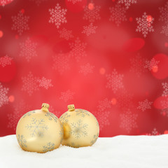 Christmas card golden balls baubles red decoration copyspace square copy space