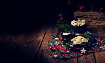 Polish Christmas pierogi with sauerkraut and mushrooms