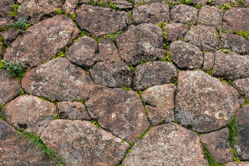 Natural stone abstract background wall made by ancient Inca of Peru in South America. Background with copy space
