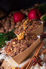delicious apple chocolate cake with hazelnuts