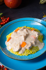 autumn curry rice with chicken breast with sauce