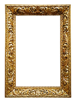 Alter leerer goldener Bilderrahmen barock mit Ornamenten, Muster, Vintage Verzierung