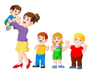 Mom hugging her child and playing with her children