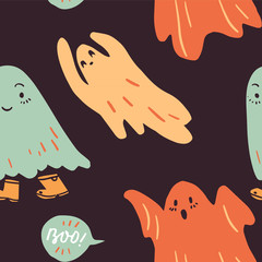 ghost  sweet color seamless pattern design for halloween.