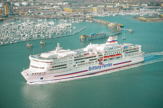 Brittany Ferries ship Pont-Aven leaving the UK towards mainland Europe from Portsmouth, UK on February 1, 2012