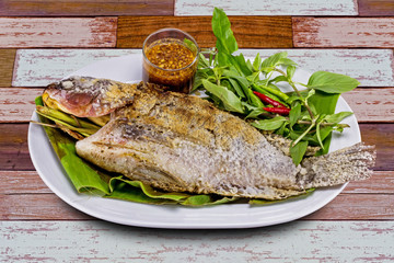 Grilled fish with salt tasty seafood