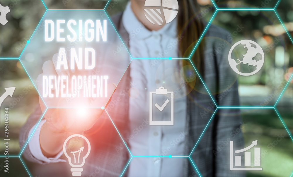 Poster writing note showing design and development. business concept for defining the specification of prod