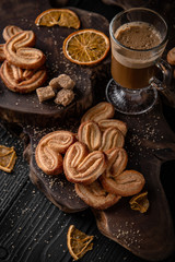 Biscuit with berry or fruit filling. Crispy and crumbly delicious cookies with natural ingredients: flour, nuts, seeds, pieces of chocolate, cocoa, fruit jams. 