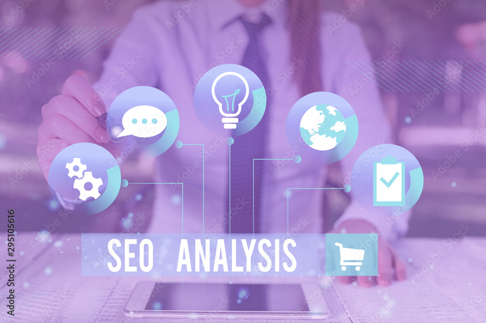 Aufkleber writing note showing seo analysis. business concept for tool helps showing to study on how to improv