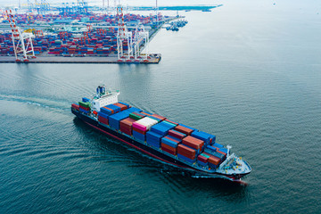 Aerial view cargo ship transportation of business logistic sea freight, Cargo ship, Cargo container...