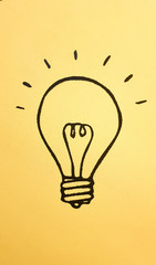 light bulb icon representing ideas, creativity and innovation in a colorful yellow banner background.