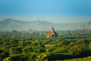 sunrise over Bagan, Myanmar temples in the Archaeological Park, Burma.