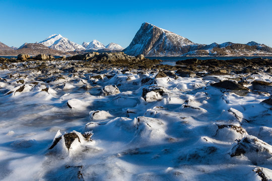 Winterlandschaft in Myrland auf den Lofoten