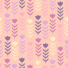 Seamless floral design in scandinavian style, vector. Organic seamless pastel background, abstract botanical motif. Cute floral pattern for kids. Floral seamless background in pastel colors