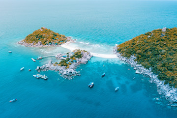 Amazing in nature, Aerial View Beautiful Koh Nang Yuan island, Koh Nangyuan, Surat Thani, Thailand. 