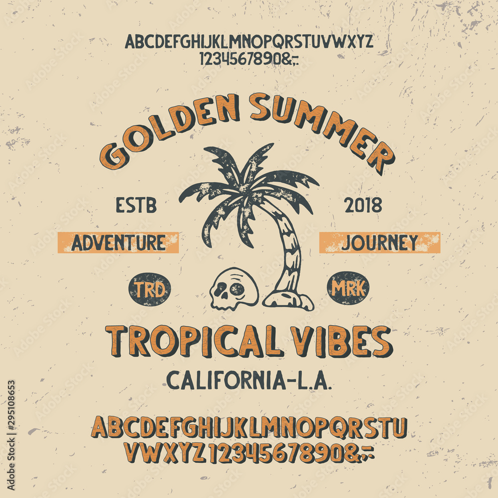 Aufkleber vintage handcrafted font. 3d textured with offset path effect and original versions. vector illustra