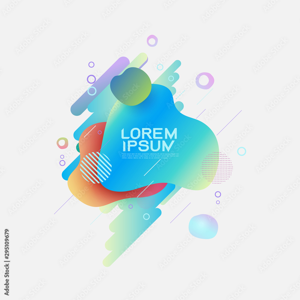 Aufkleber fluid abstract dynamic shapes. trendy badges geometric design, banner for replace text. vector illus