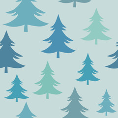 Obraz premium Winter Fir Trees Christmas Trees Seamless Pattern, winter Forest Surface Pattern, Fir Trees Vector Repeat Pattern for Home Decor, Textile Design, Fabric Printing, Stationary, Packaging, Background