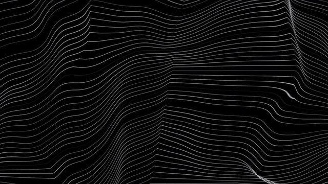 Black and white curved refracted 3d geometric lines tech motion background. Video animation Ultra HD 4K 3840x2160