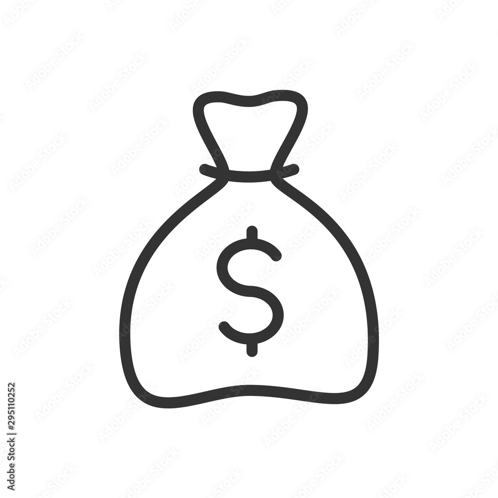 Poster money bag outline ui web icon. money bag with dollar sign vector icon for web, mobile and user inter