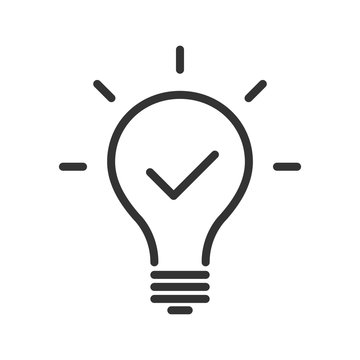 light bulb with tick outline ui web icon. light bulb with chekmark vector icon for web, mobile and user interface design isolated on white background