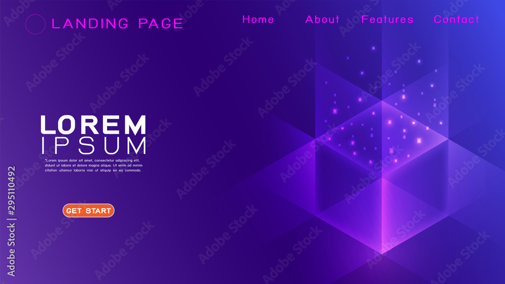 Poster landing page template futuristic technology with abstract colorful light gradient and overlapping ba