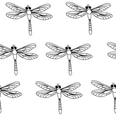 Dragonfly on White Seamless Pattern, Insect  Surface Pattern, Dragonflies Vector Repeat Pattern for Home Decor, Textile Design, Fabric Printing, Stationary, Packaging, Wall paper or Background