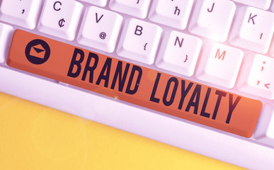 Word writing text Brand Loyalty. Business photo showcasing Repeat Purchase Ambassador Patronage...