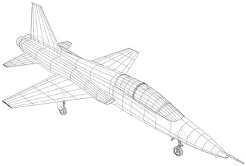 Airplane jet sketch. Vector of 3d. Wire-frame style.