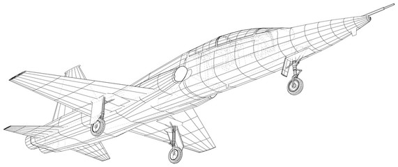 Airplane jet on white background. Vector rendering of 3d. Wire-frame style.