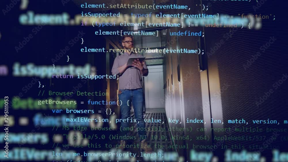 Poster encrypted data is turning up above the image of the it specialist