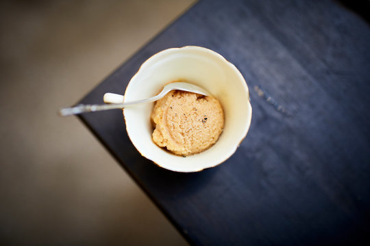 Spiced plum sorbet in a teacup